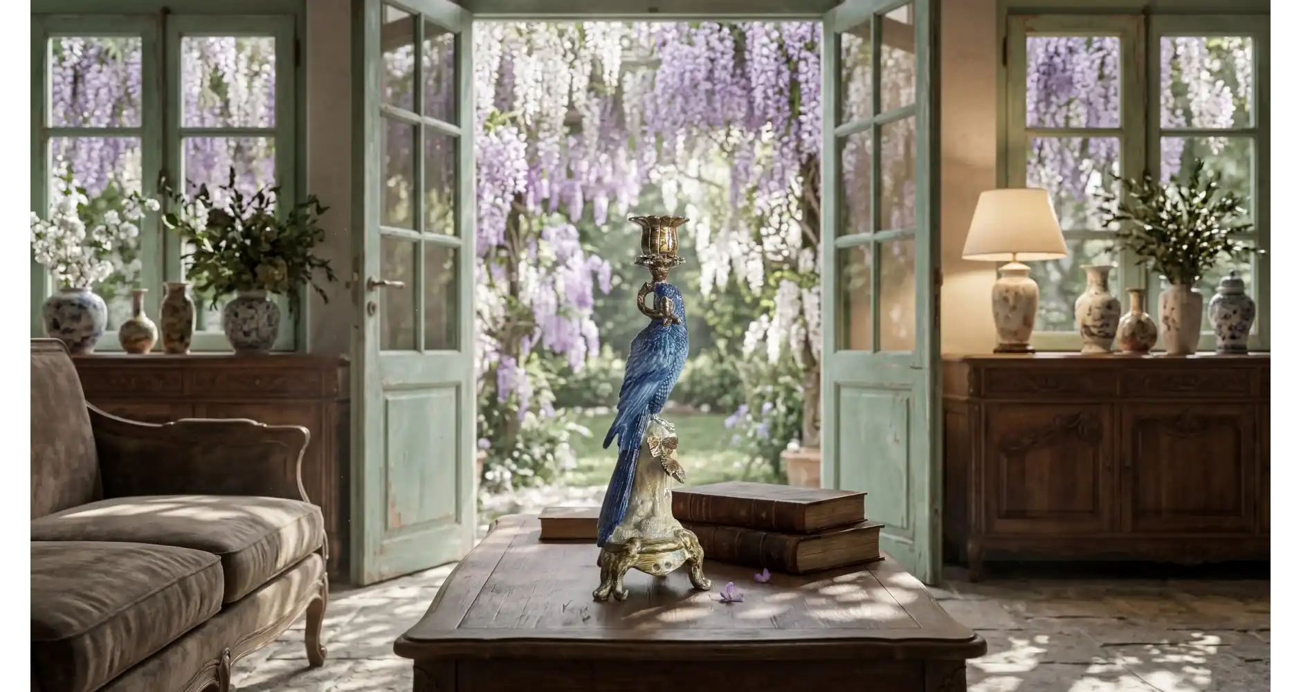 Candeliere Pappagallo Blu & Oro — Decorazione Luxury | Maison Imperiale