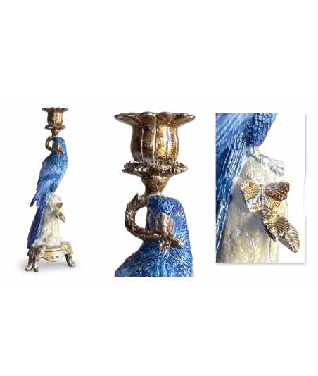 Bougeoir Perroquet Bleu & Or 7 —  Décoration Luxury | Maison Imperiale