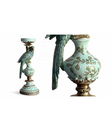 Bougeoir Perroquet Vert & Or 6 —  Décoration Luxury | Maison Imperiale