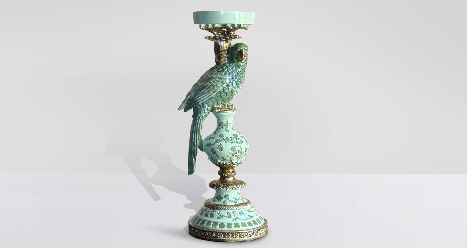 Parrot candle holder Green, Gold